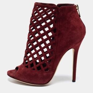 Jimmy Choo Claret Suede Drift Cutout Stiletto Heels Caged Size 38.5 Size 38 1/2